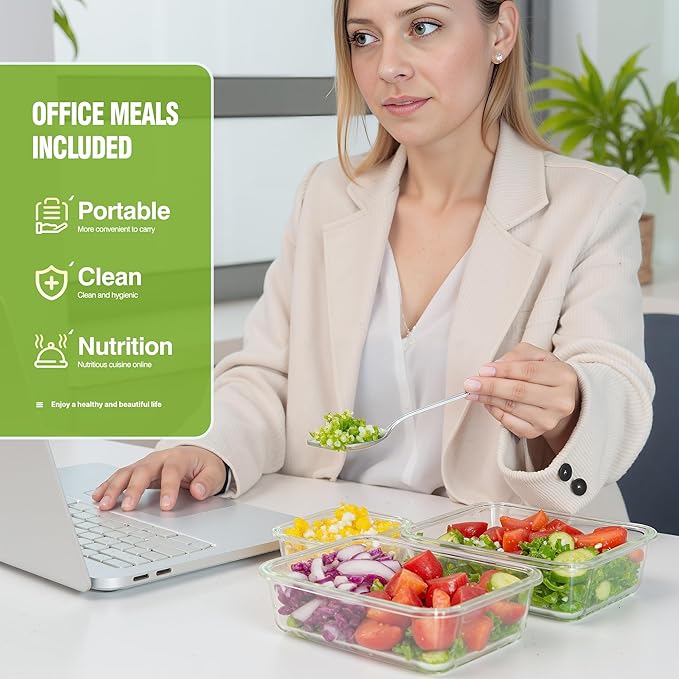 [10-Pack Glass Meal Prep Containers with Lids, Food Storage Containers with Snap Locking Lids, Airtight Lunch Containers, Microwave, Oven, Freezer and Dishwasher,Black