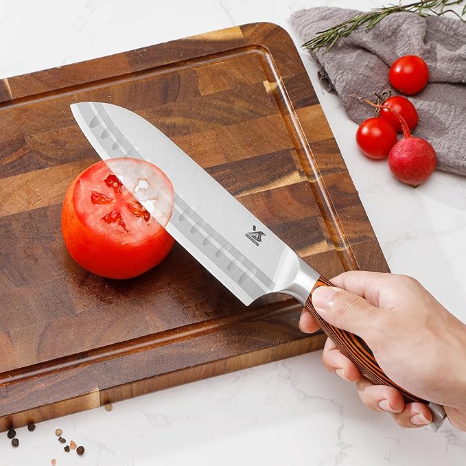 MSY BIGSUNNY 7pcs Knife Block Set, German Steel Chef Knife Set, Precious Pakkawood Handle for Kitchen Knife Block Set