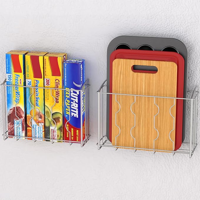 SIMPLE HOUSEWARE Over the Cabinet Door Organizer Holder 2 Pack 13.5" Wx4.25 Dx18.5 H and 12.5" Wx3.6 Dx18.5 H Silver