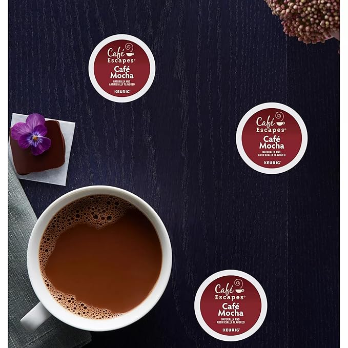 Cafe Escapes, Cafe Mocha Coffee Beverage, Single-Serve Keurig K-Cup Pods, 48 Count (2 Boxes of 24 Pods)