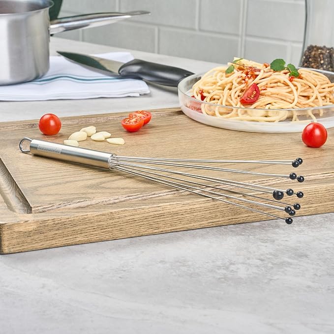 Restaurantware-German Standard 12.6 Inch Ball Whisk, 24 Kitchen Whisks With Silicone Balls - Ergonomic Handle, Dishwashable, Stainless Steel Manual Egg Beater, Durable, For Whisking, Stirring, Mixing