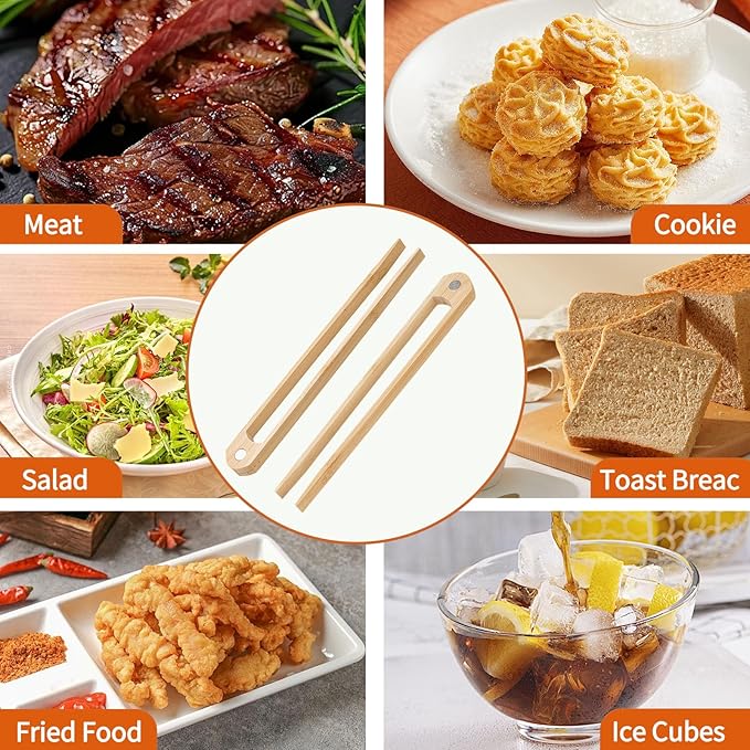 Jowmoy 1 Pieces With Magnet Natural Bamboo Toast Tongs, toast tongs, bamboo tongs,slip Design,for Toaster,Fruits, Bread & Pickles, Kitchen Utensil, Salad, Pasta, Grilling, BBQ.