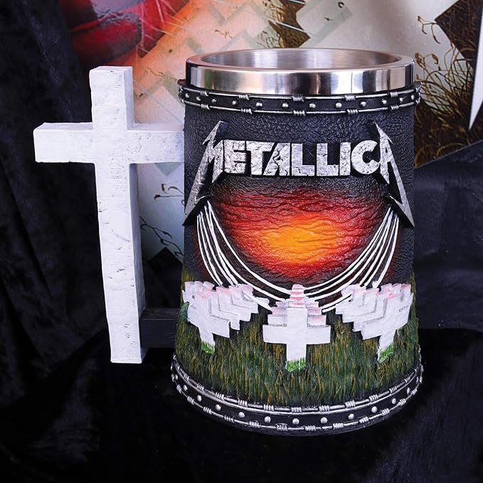Nemesis Now Metallica Master of Puppets Tankard, Hand-Painted Resin, Officially Licensed Metal Album Art, Stainless Steel Insert, 15.5cm