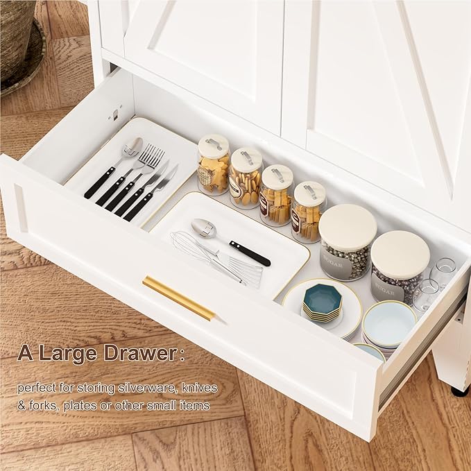 71" Tall Metal Pantry Storage Cabinet with Drawer and Adjustable Shelves, Freestanding Kitchen Cupboard Storage Cabinet for Kitchen,Dining Room, Living Room, White