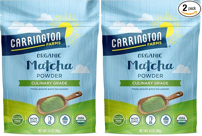 Carrington Farms – Organic Matcha Powder - Finely Milled Green Tea Leaves - Bold And Rich Flavor - Energy Booster - Low Calorie 3.5 Ounce Bag - Package May Vary (Pack of 2)