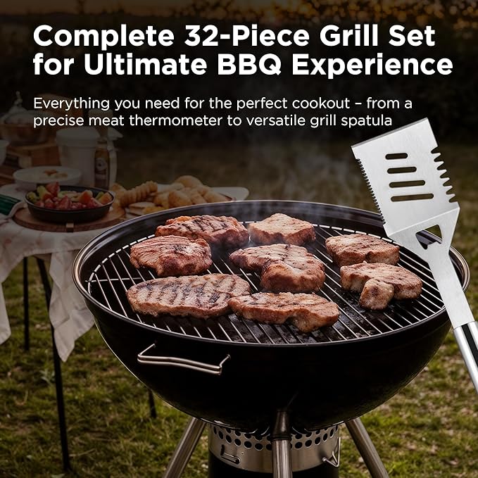 Kaluns Grilling Accessories, Dad Gifts for Christmas Grilling Gifts, Heavy Duty Stainless Steel Grill Set BBQ Grill Accessories for Outdoor Grill with Aluminum Case and Apron, Best Gifts for Men Dad