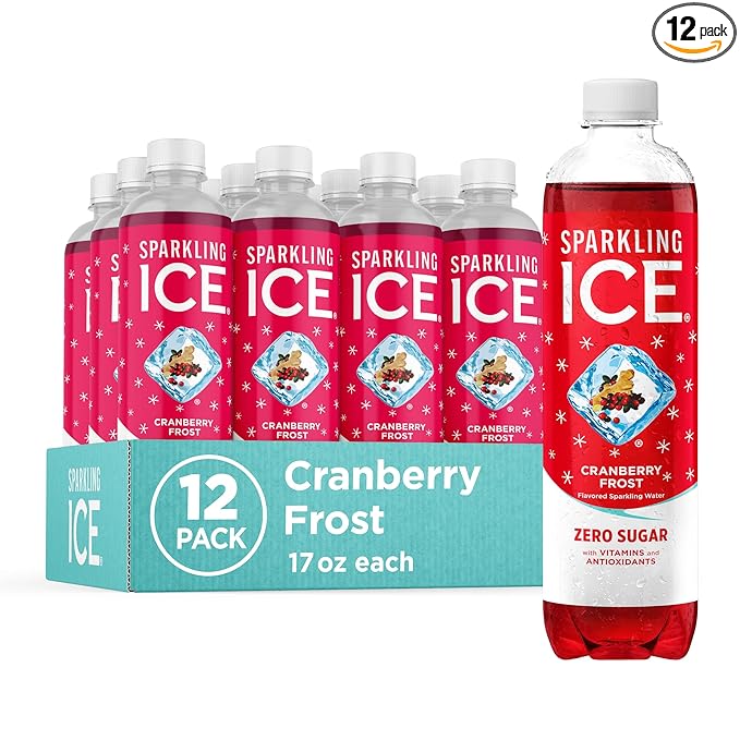 Sparkling Ice, Cranberry Frost Sparkling Water, Zero Sugar Flavored Water, with Vitamins and Antioxidants, Low Calorie Beverage, 17 Fl Oz (Pack of 12)