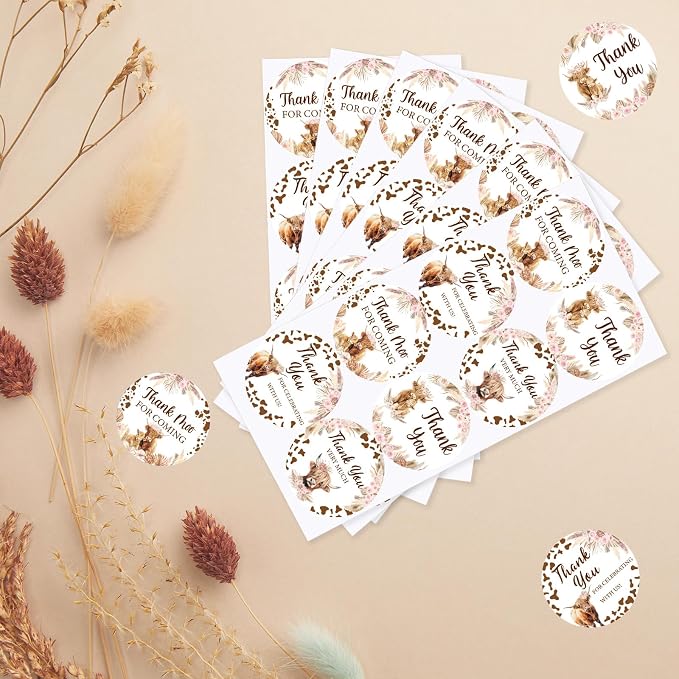 Serencatcher 80 Pcs Highland Cow Thank You Stickers 2 Inch, Highland Cow Themed - Image 4
