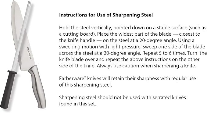 Farberware 15-Piece Stamped Stainless Steel Knife Block Set, High-Carbon Stainless Steel Kitchen Knife Set with Ergonomic Handles, Razor-Sharp Knives with Wood Block, 15-Piece, Black 2