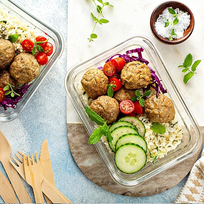 VERONES 10 Pack 22 OZ Glass Meal Prep Containers, Airtight Glass Lunch Containers Set, Food Storage Containers with Lids,BPA Free, for Microwave, Oven, Freezer & Dishwasher Friendly,White