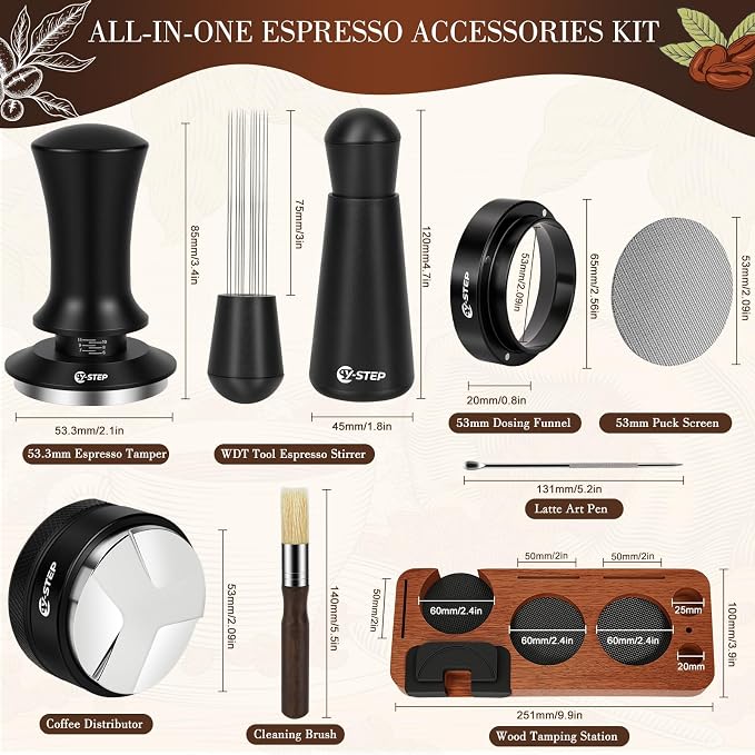 Y-Step 8 Pcs Espresso Accessories Kit, 53.3mm Espresso Tamper Kit Espresso Tools - Image 2