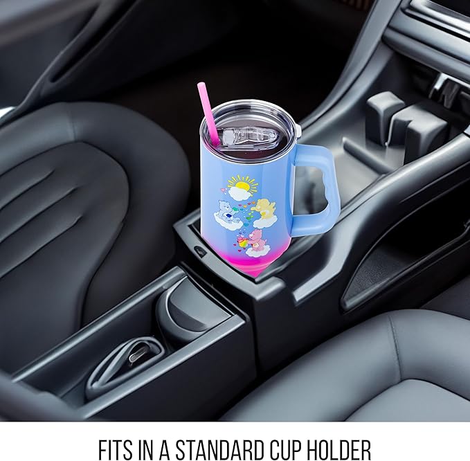 Silver Buffalo Care Bears Ombre Stainless Steel Travel Tumbler With Handle, Lid, and Reusable Straw | Holds 40 Ounces