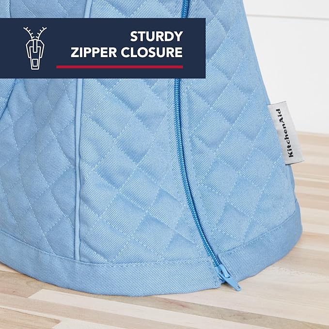KITCHENAID Fitted Tilt-Head Stand Mixer Cover with Storage Pocket, Quilted 100% Cotton,14.4"x18"x10", Blue Velvet