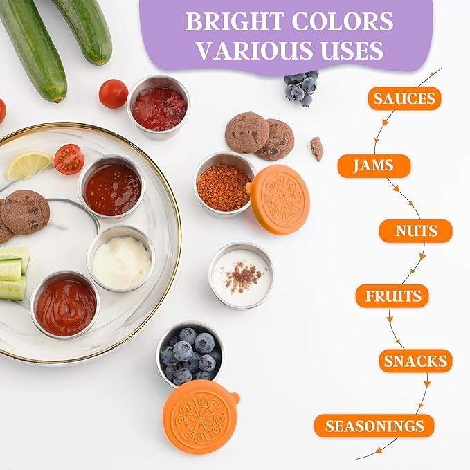 6x1.6 Oz Salad Dressing Containers With Lids, Small Leakproof Reusable Stainless Steel Salad Dressing Container To Go For Lunch Boxes,Sauce containers, Picnics,Travel Meal Prep And Kitchen Storage.