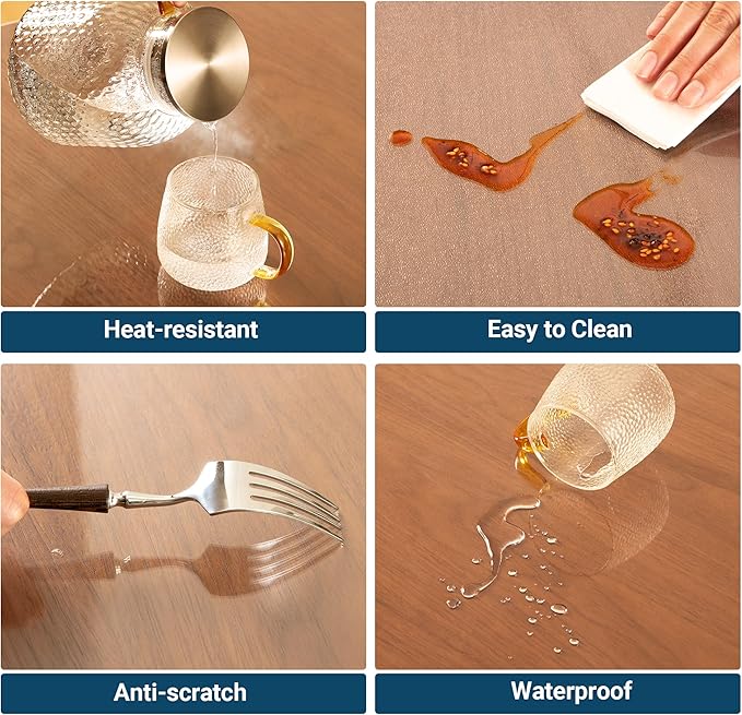 Clear Round Table Cover Protector 41 Inch, 1.5mm Transparent Plastic Table Protector Waterproof, Anti-Scratch Clear Desk Mat for Office Desktop Dresser Dining Table, FDA Compliant
