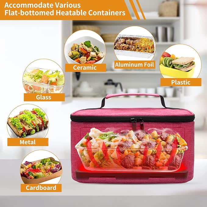Aotto Portable Oven Electric Lunch Box Food Heater - 12V/24V 2-in-1 Car Food Warmer, Heated Lunch Box for Adults, Cook, Reheat, and Keep Meals Warm for Car, Truck, Travel - Pink