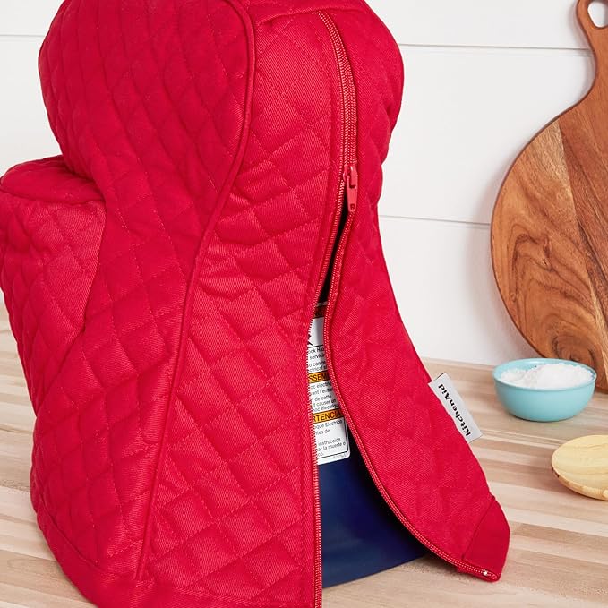 KITCHENAID Fitted Tilt-Head Stand Mixer Cover with Storage Pocket, Quilted 100% Cotton,14.4"x18"x10", Passion Red