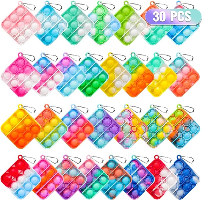 Pop Fidget Toys Bulk Its Party Favors for Kids 4-8 8-12 30 Pack Mini Pop Keychain It Christmas Stocking Stuffers for Kids Toy Fidgets for Classroom Prizes Student Gifts Birthday Goodie Bag Stuffers