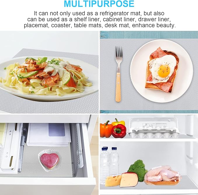8 PCS Refrigerator Mats, EVA Refrigerator Liners for Shelves Washable Can Be Cut Fridge Shelf Liner Waterproof Fridge Pads Mat Drawer Table Placemats (Clear)