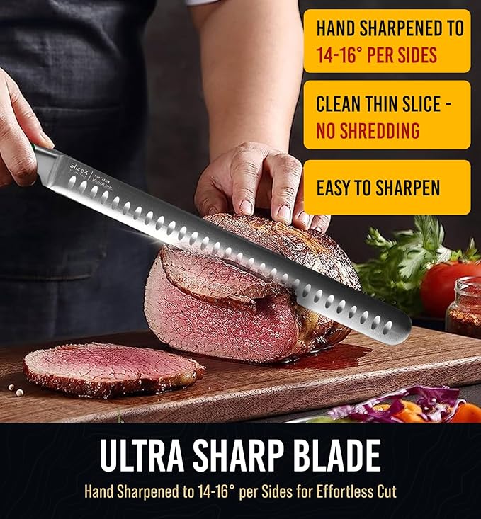 Classic Brisket Slicing Carving Knife – Gift for Dad From Wife, Son, Daughter - 12” Full Tang Meat Cutting and BBQ Knife – Razor Sharp German Steel with Ergonomic Handle - Green