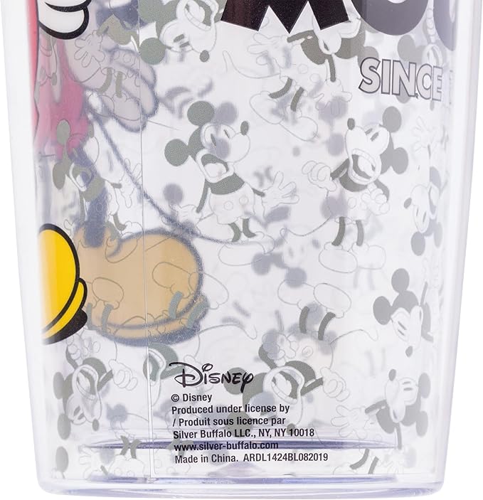 Silver Buffalo Disney Vintage Mickey Mouse Since 1928 Double Wall Travel Tumbler with Slide Close Lid, 20 Ounces