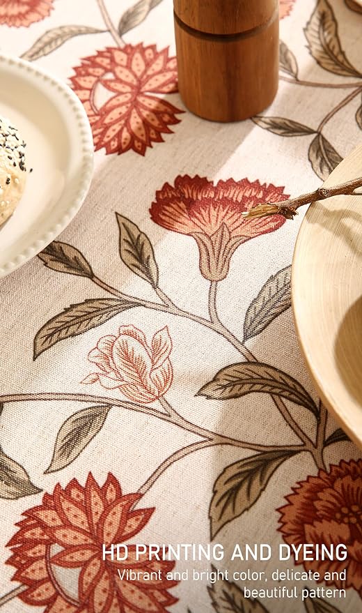 ISAENNE Designer French Square Tablecloth,Linen Orange Floral Pattern Indoor Table Cloth,Wrinkle Resistant Decor Table Cloth for Dining Thanksgiving Kitchen Party,67"*67"-Alvarado D