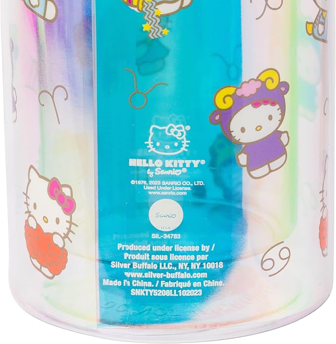 Silver Buffalo Sanrio Hello Kitty Zodiac Signs Iridescent Double Walled Tritan Water Bottle, 18 Ounces