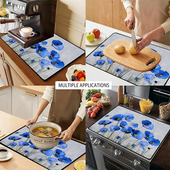 Blue Floral Stove Top Cover 28.3 x 20.5 Inches, Heat Resistant Glass Stove - Image 9