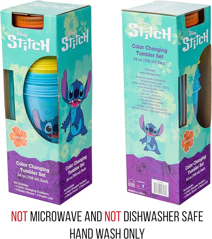 Silver Buffalo Disney Lilo and Stitch Tropical Poses Color Change Plastic Tumbler, 24 Ounces (Pack of 48)