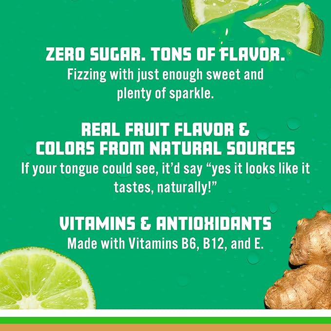 Sparkling Ice, Ginger Lime Sparkling Water, Zero Sugar Flavored Water, with Vitamins and Antioxidants, Low Calorie Beverage, 17 fl oz Bottles (Pack of 12)