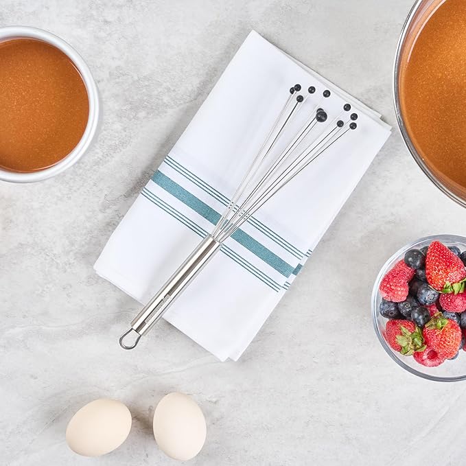 Restaurantware-German Standard 10.6 Inch Ball Whisk, 1 Kitchen Whisk With Silicone Balls - Ergonomic Handle, Dishwashable, Stainless Steel Manual Egg Beater, Durable, For Whisking, Stirring, Mixing