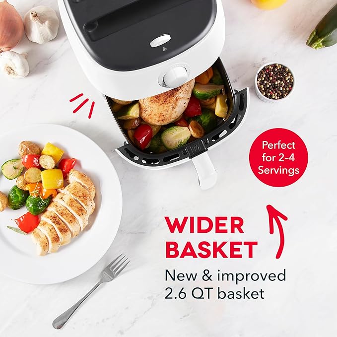 DASH Tasti-Crisp™ Electric Air Fryer Oven, 2.6 Qt., White – Compact Air Fryer for Healthier Food in Minutes, Ideal for Small Spaces - Auto Shut Off, Analog, 1000-Watt