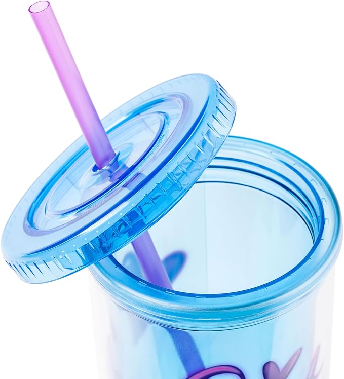 Silver Buffalo Disney Lilo and Stitch “2 Cute” Plastic Tall Cold Cup with Lid and Straw, 20 Ounces (Pack of 12)