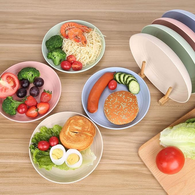 LuckyZone 10 Inches Unbreakable Wheat Straw Plates - Reusable Plate Set - Dishwasher & Microwave Safe - Perfect for Dinner Dishes - Healthy, BPA Free & Eco-Friendly (10 Inches)