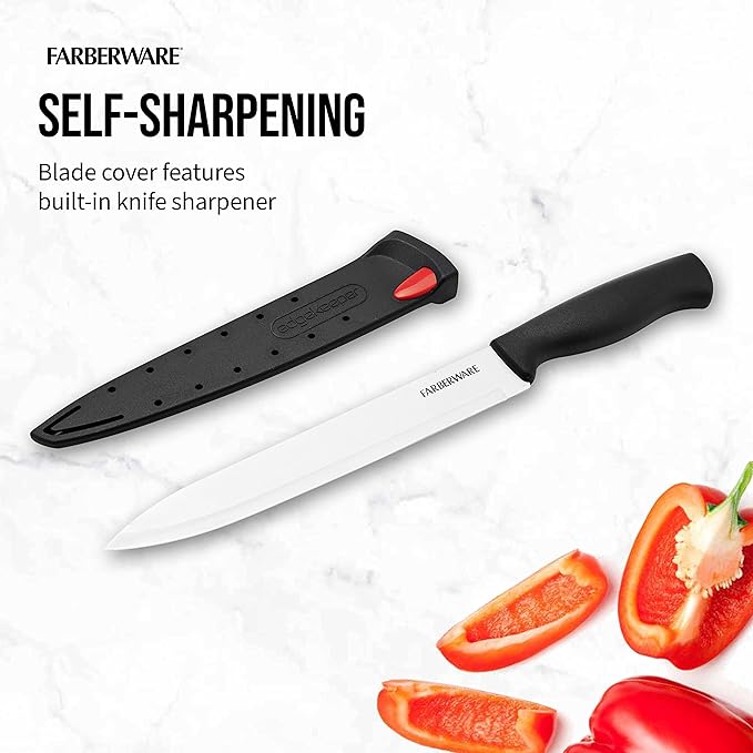 Farberware Edgekeeper Slicing Knife with Self-Sharpening Blade Cover, 8 Inch, Black
