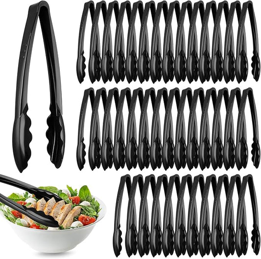 Tessco for you 80 Pcs Plastic Tongs for Serving Bulk, 9 Inch Plastic Disposable Serving Tongs Heavy Duty Salad Utensils for Kitchen Buffets BBQ Events Catering (Black)