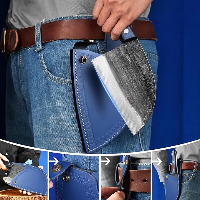 XYJ Authentic Since 1986,Ancient Forged Butcher Knives,Serbian Chef Knife With Sheath,Chinese Vegetable Meat Knives For Kitchen Camping Outdoor,Full Tang (6 inch)