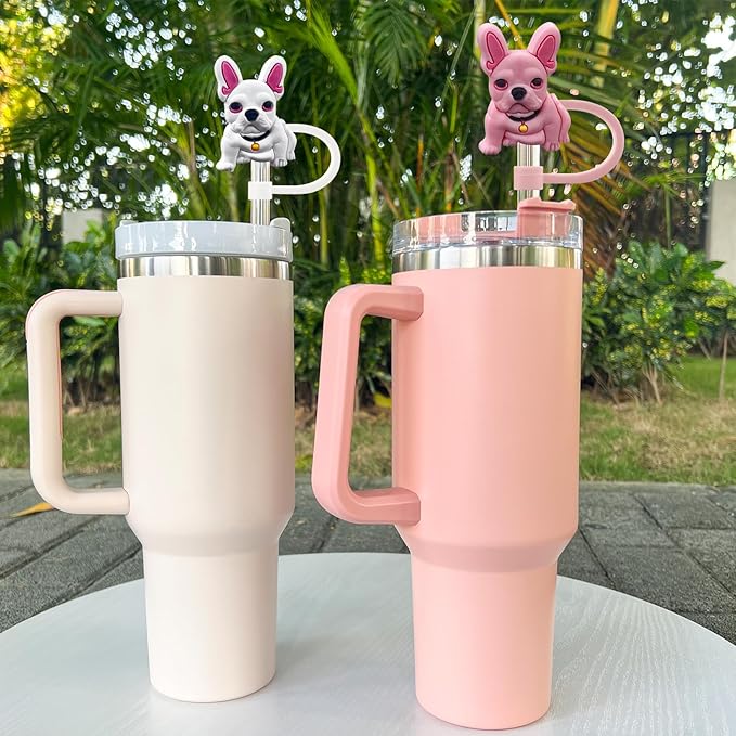 Velaco 7Pcs 0.4in/10mm Diameter Silicone Straw Covers Cap Compatible with Stanley 20 30&40 Oz Cup, Cute Dog Straw Topper for Stanley 40 Oz Tumbler with Handle, Dust-Proof Straw Caps for Water Bottle