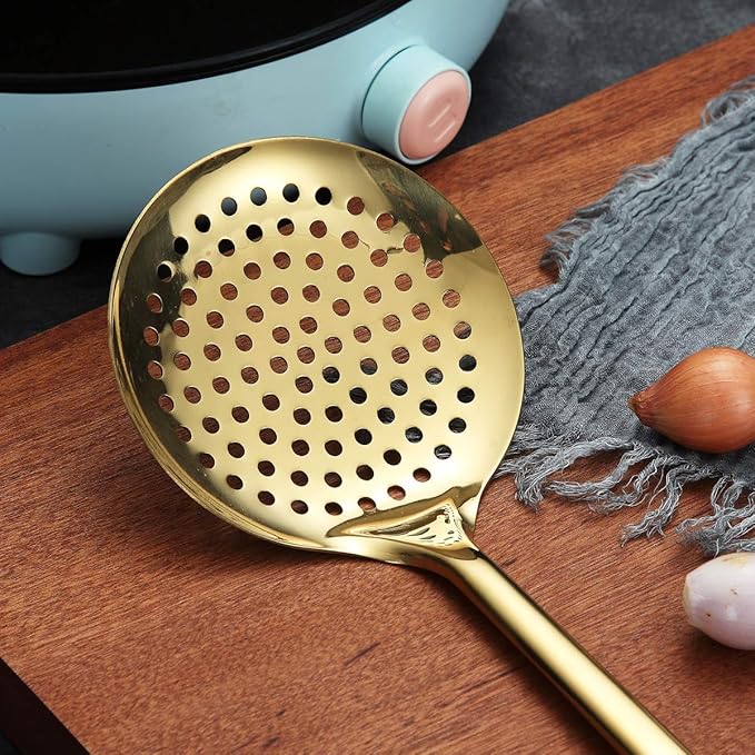 Berglander Skimmer, Stainless Steel Gold Strainer, Golden Cooking With Titanium Plating, Slotted Spoons, Kitchen For Cooking, Strainer Metal Skimmer Spoon (Gold)