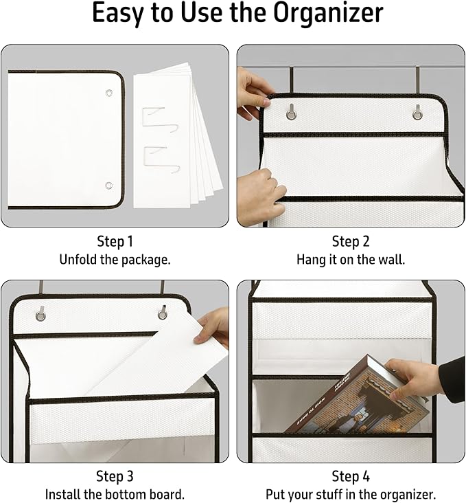 Over Door Organizer with 5 Large Pockets, Heavy Duty Hanging Organizer Storage, Closet Bathroom Nursery Bedroom Dorm, Toys Cosmetics Sundries and Baby Essentials, White