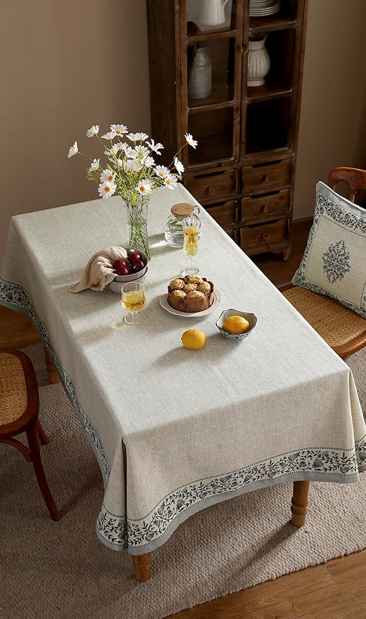 ISAENNE Designer Vintage Linen Elegant Small Square Tablecloth,Chinoiserie Floral Indoor Table Cloth,Wrinkle Resistant Decor Table Cover for Dining Thanksgiving Kitchen,55"*55"-Segerman B