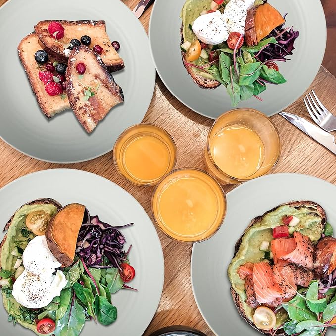 Wrova Wheat Straw Plates - 9 Inch Unbreakable Dinner Plates Set of 8 - Dishwasher & Microwave Safe Plastic Plates Reusable for kitchen and camping (light grey)