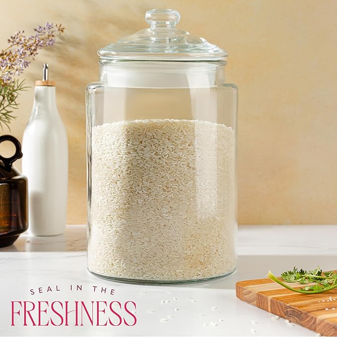 1.5 Gallon Glass Cookie Jar - Tall Food Storage Container with Airtight Lid - Large Kitchen Canister for Sugar, Flour, Dog Treat, Candy, Biscotti & Apothecary - Pack of 1