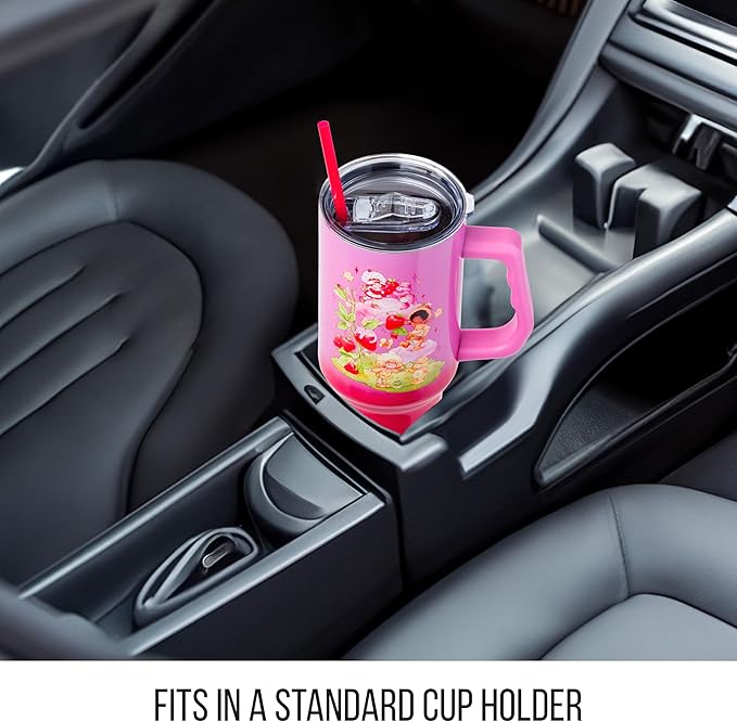 Silver Buffalo Care Bears and Strawberry Shortcake Ombre Stainless Steel Tumbler with Handle, Fits in Standard Cup Holder, 40 Ounces