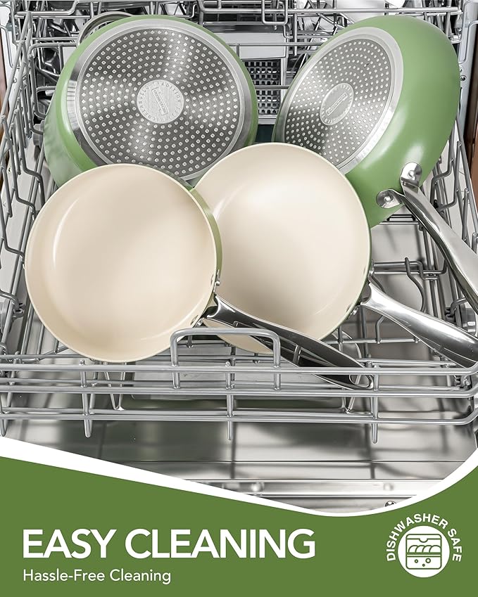 MICHELANGELO Pots and Pans Set - Nonstick Ceramic Cookware Set, 8-Piece Healthy Cooking Set, Non-Toxic, Oven Safe & Compatible with All Stovetops - Green
