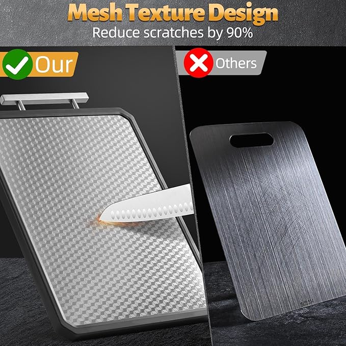 Stainless Steel Cutting Board for Kitchen, Large Chopping Board（16.42×11 In）Double Sided Non-Slip Edge Scratch-resistant Mesh Design, Food-Grade Wheat Straw PP, Non Toxic Cutting Board,Easy to Clean