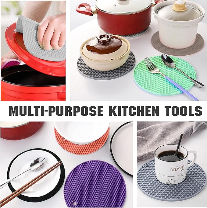 Joyhalo Trivets for Hot Dishes - Hot Pads for Kitchen, Silicone Pot Holders for Hot Pots and Pans, Silicone Mats for Kitchen Countertops, Table, Flexible Easy to Wash and Dry, Khaki