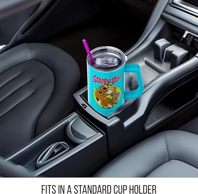 Silver Buffalo Scooby-Doo Featuring Scared Shaggy and Scooby Stainless Steel Tumbler with Handle and Straw, Fits in Standard Cup Holder, 40 Ounces