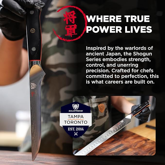Dalstrong Slicing Carving Knife 12 inch + Boning Knife 6 inch - Shogun Series ELITE - Japanese AUS-10V Super Steel - G10 Handle - Fillet Kitchen Cooking Knife - Sheaths Inlcuded