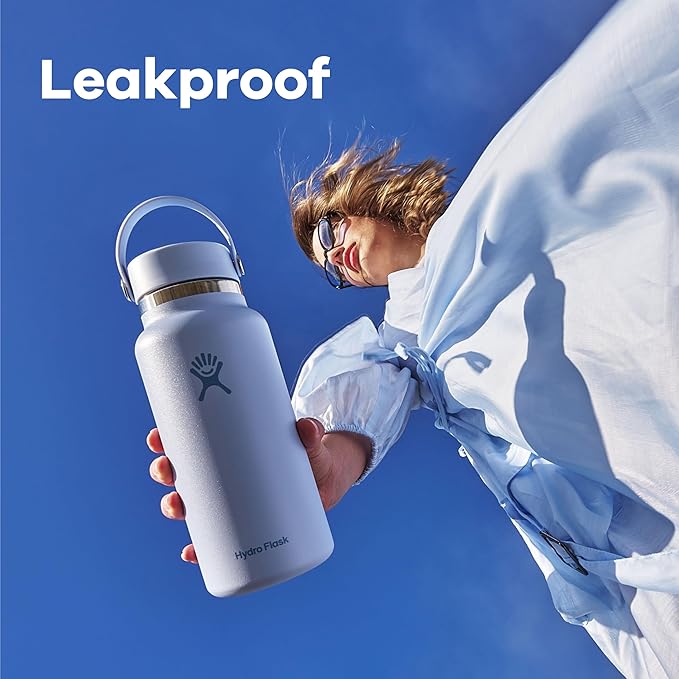 Hydro Flask Water Bottle - Insulated Stainless Steel - Wide Mouth Flex Lid, Non Spill, Leakproof in 32 Oz Beachplum Purple